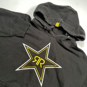 Rockstar Energy Drink Logo Y2K Pullover Hoodie Black Sweatshirt Star‎ Graphic L